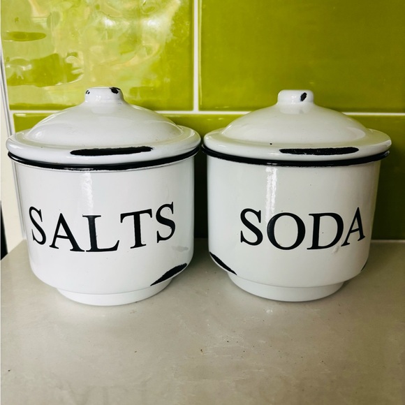 Vintage farmhouse enamel salt canisters